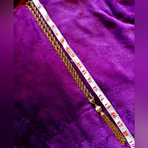 Vintage Boho Gold Chain Tassel Necklace Unmarked 70's Jewelry - Picture 5 of 6